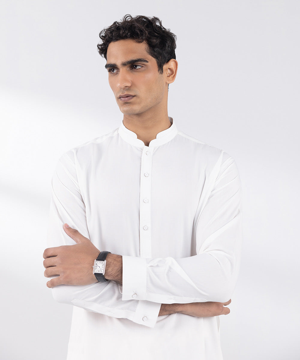 Men's Stitched Premium Wash and Wear White Suit