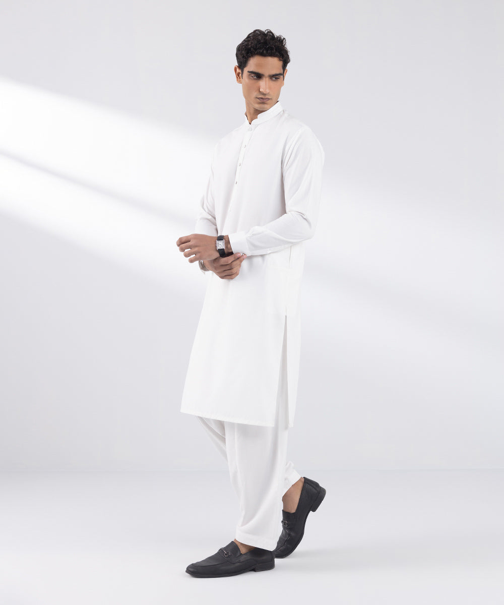 Men's Stitched Premium Wash and Wear White Suit