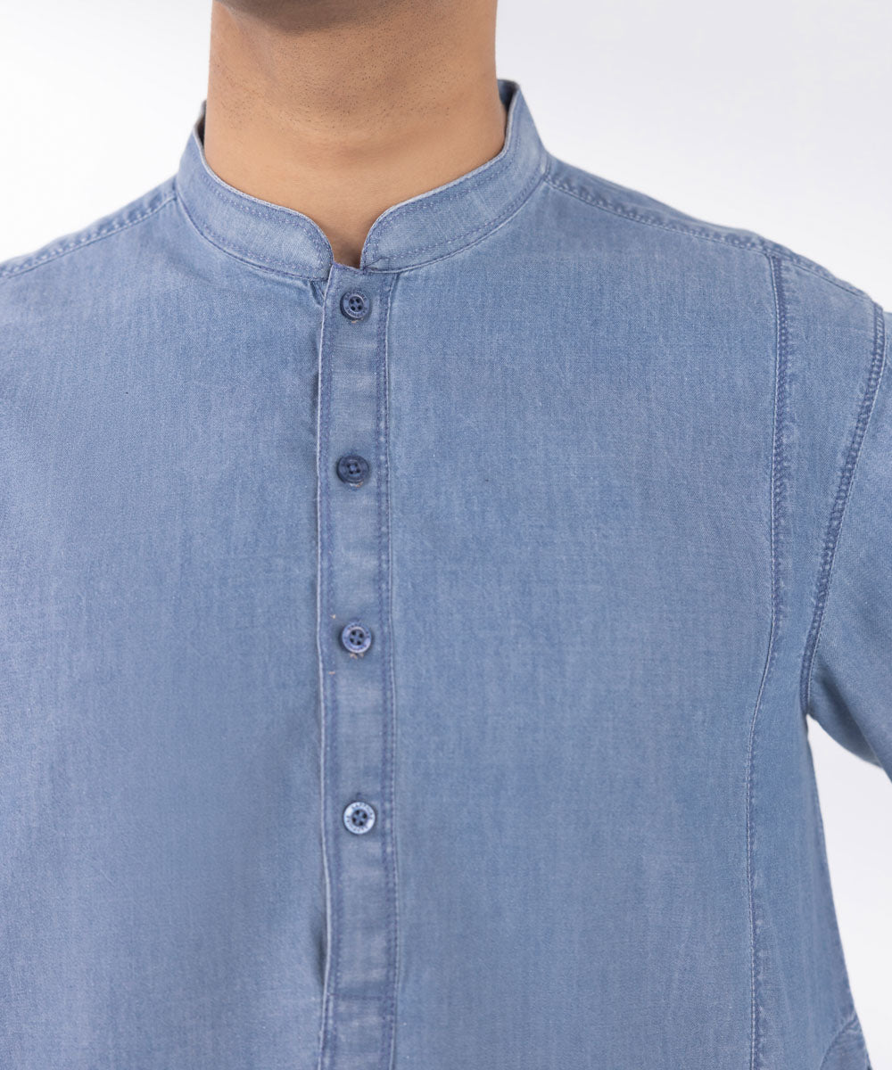 Men's Stitched Denim Blue Kurta