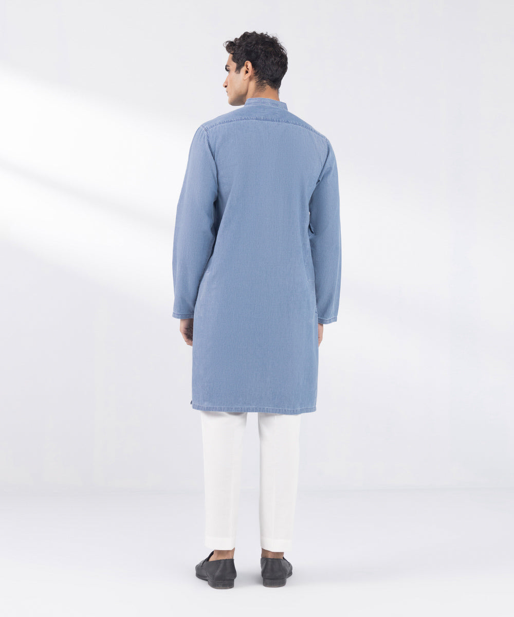 Men's Stitched Denim Blue Kurta