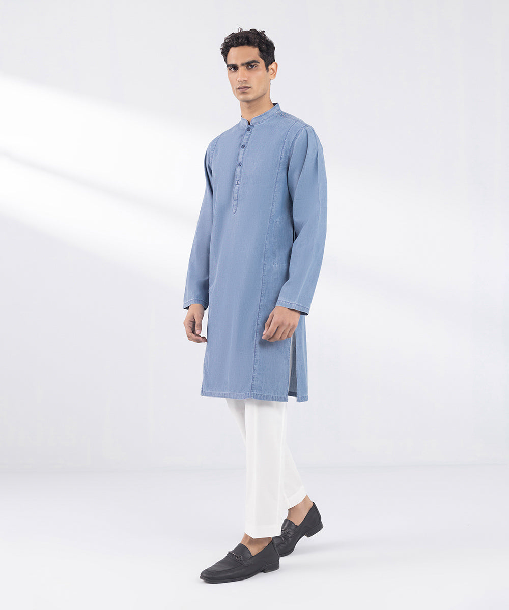 Men's Stitched Denim Blue Kurta