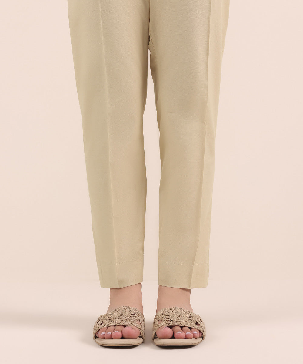 Women's Pret Cambric Beige Dyed Cigarette Pants