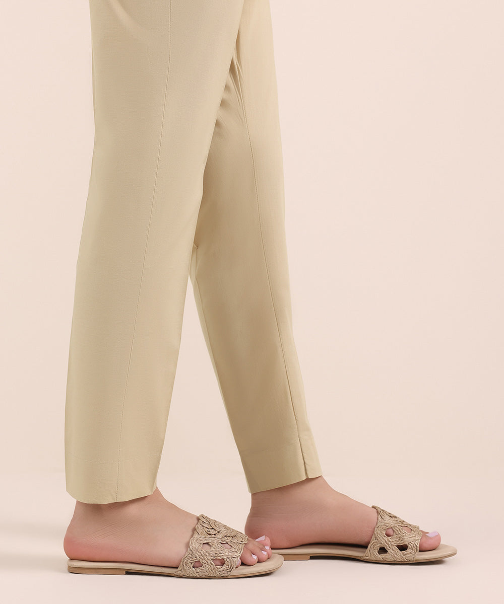 Women's Pret Cambric Beige Dyed Cigarette Pants