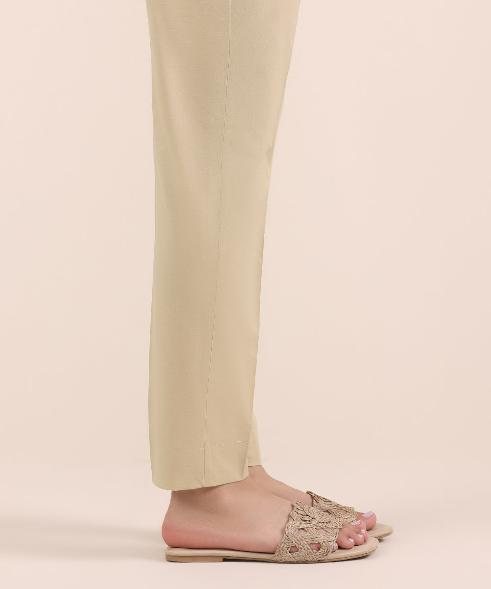 Women's Pret Cambric Beige Dyed Cigarette Pants