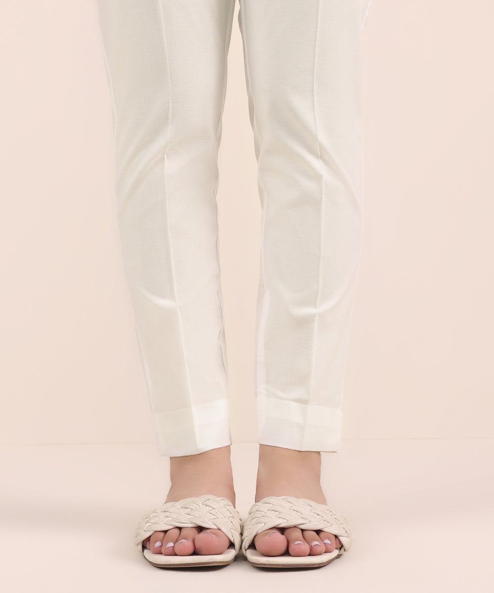 Women's Pret Cambric White Dyed Cigarette Pants