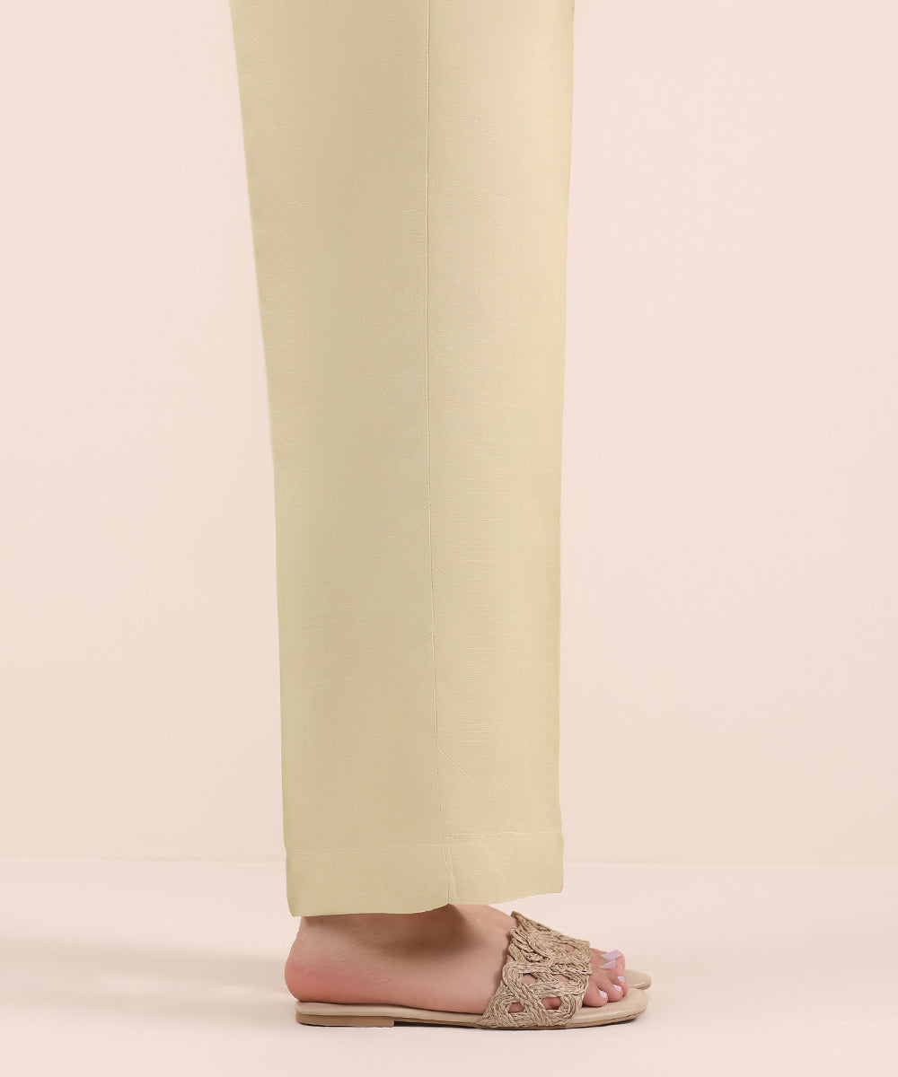 Women's Pret Viscose Raw Silk Beige Dyed Straight Pants