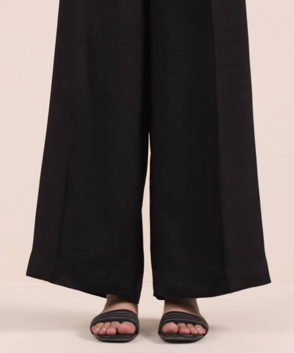 Women's Pret Viscose Raw Silk Black Dyed Culottes