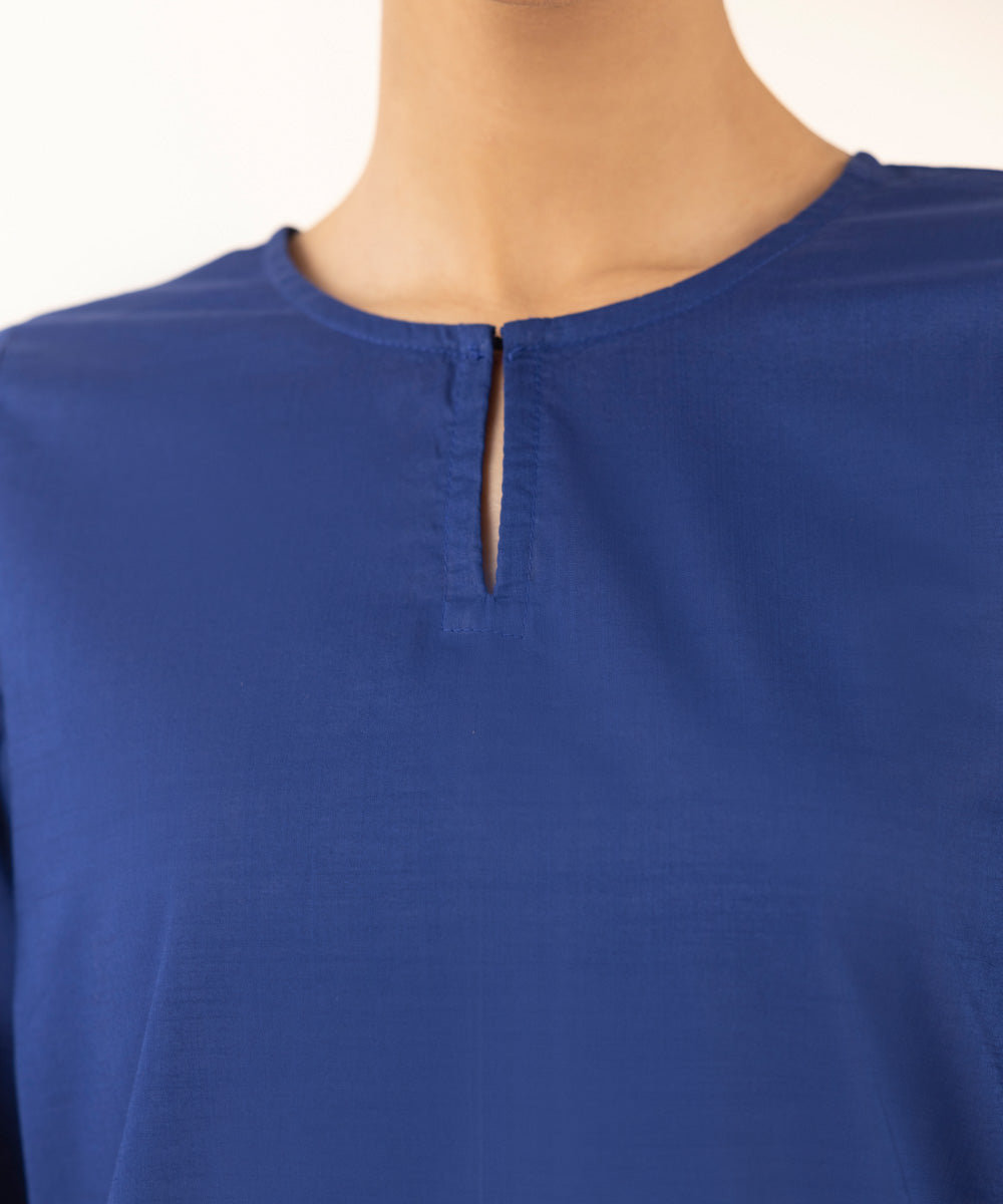 Women's Pret Cross Hatch Solid Blue A-Line Shirt