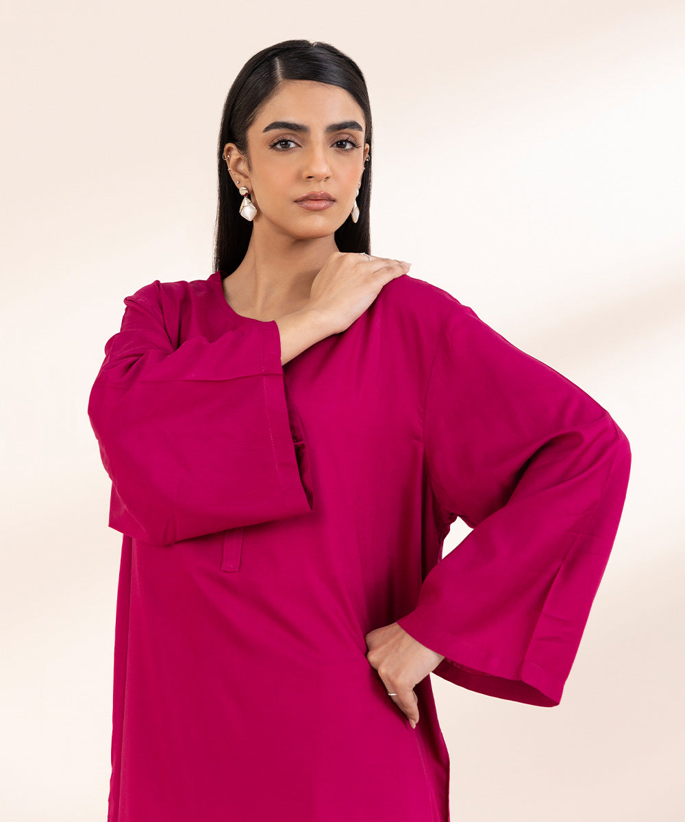 Women's Pret Arabic Lawn Pink Solid A-Line Shirt