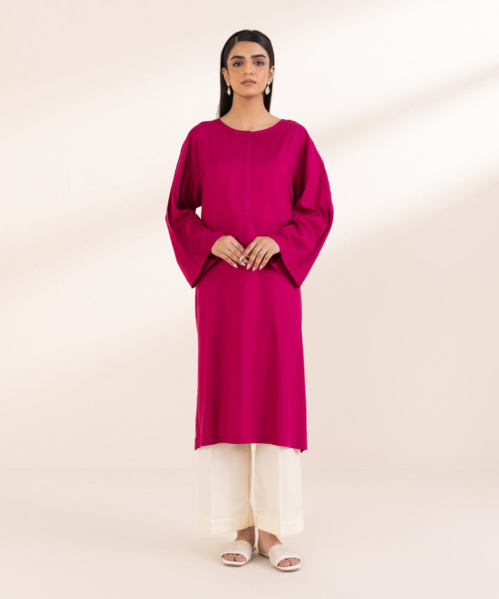 Women's Pret Arabic Lawn Pink Solid A-Line Shirt