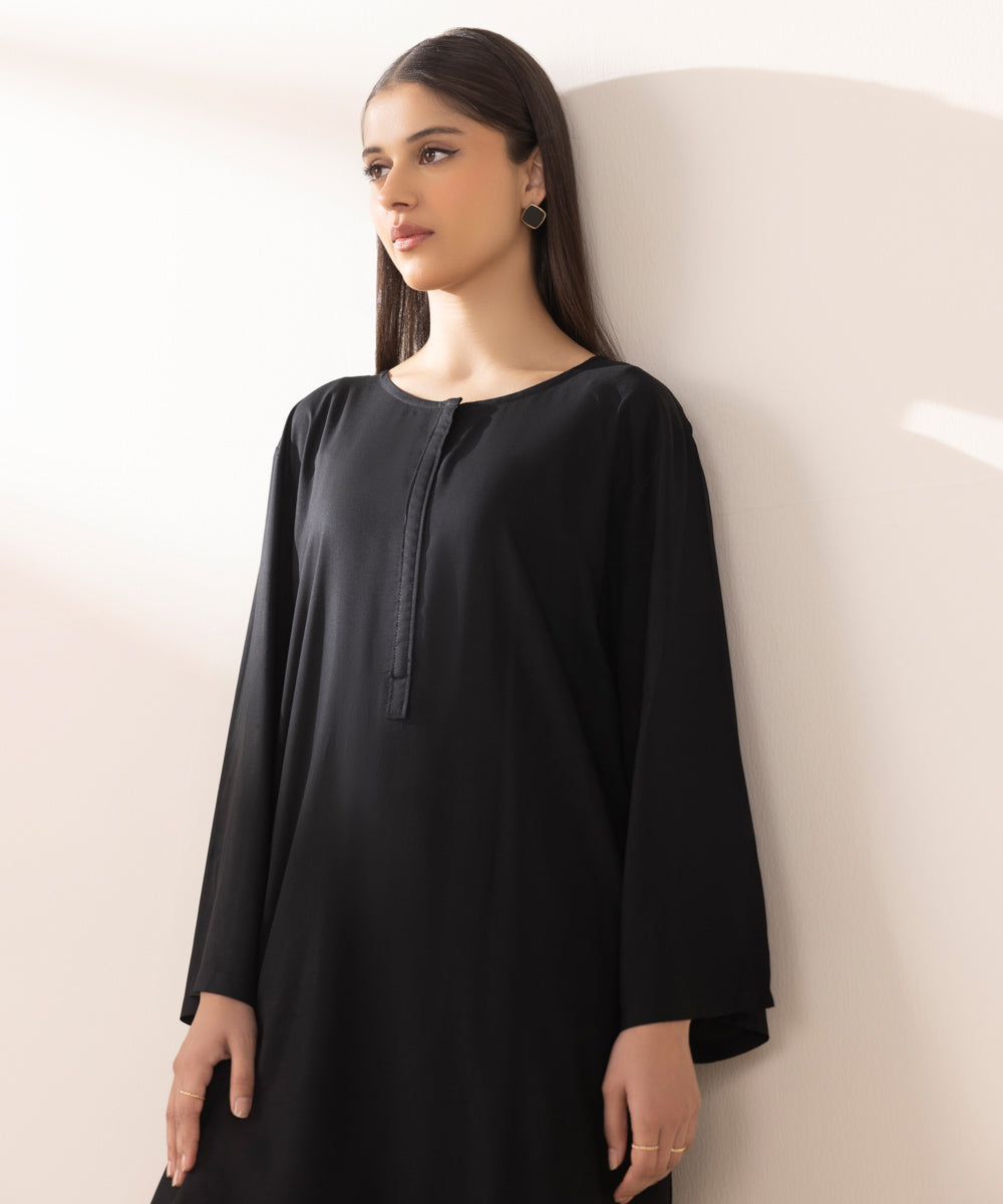 Women's Pret Arabic Lawn Black Solid A-Line Shirt