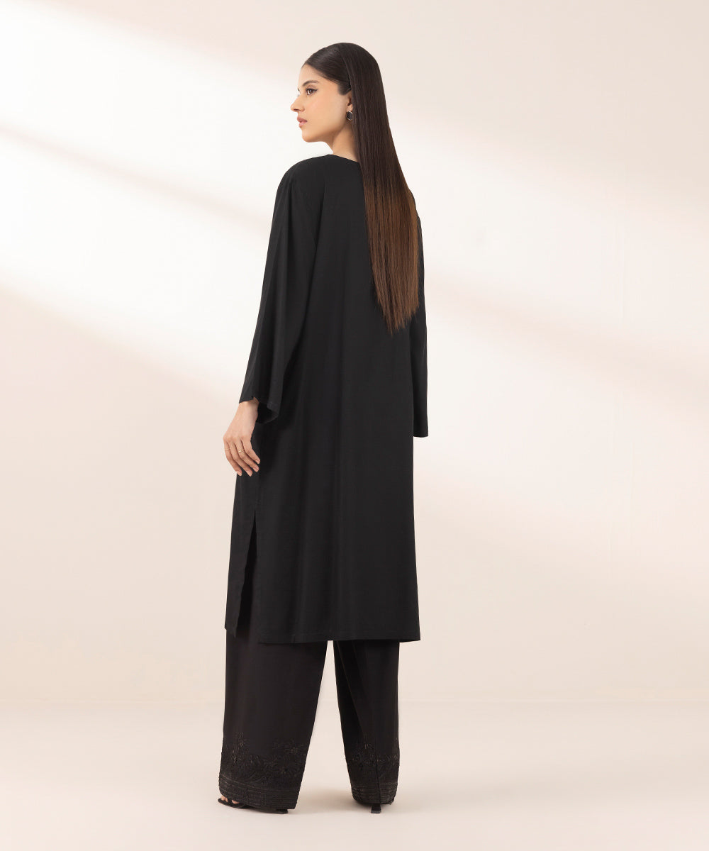 Women's Pret Arabic Lawn Black Solid A-Line Shirt