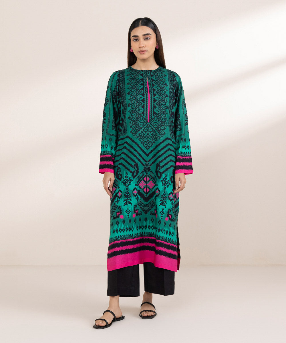 Women's Pret Arabic Lawn Green Printed A-Line Shirt