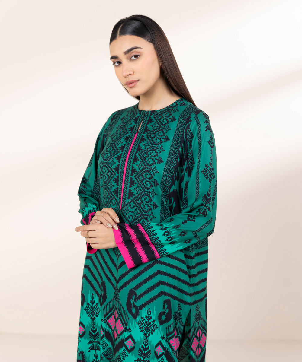 Women's Pret Arabic Lawn Green Printed A-Line Shirt