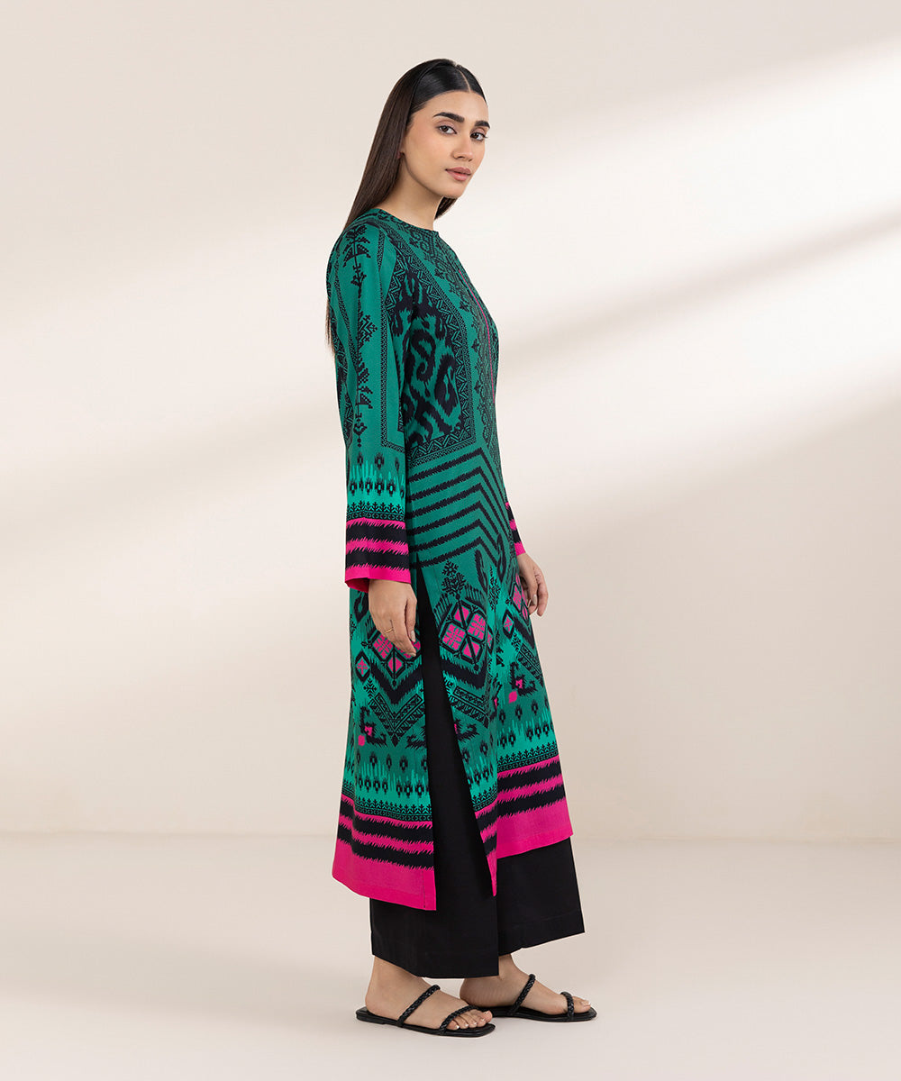 Women's Pret Arabic Lawn Green Printed A-Line Shirt