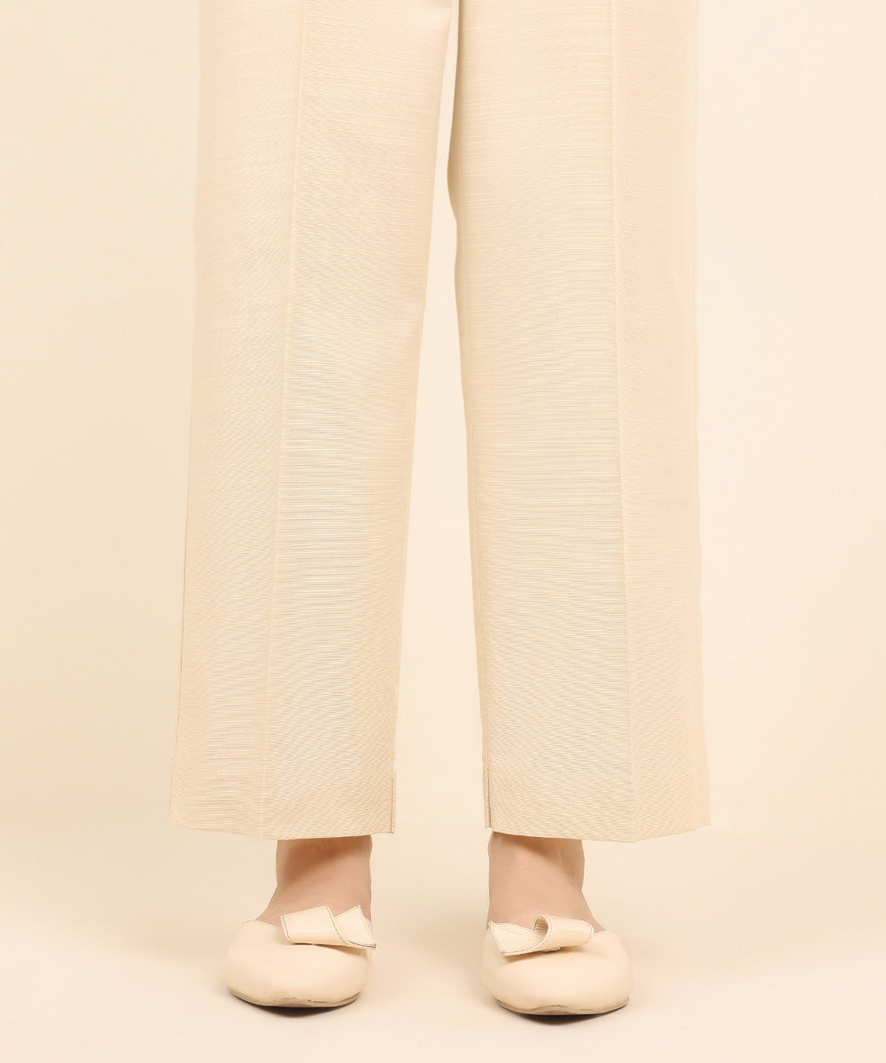 Women's Pret Khaddar Beige Solid Straight Pants