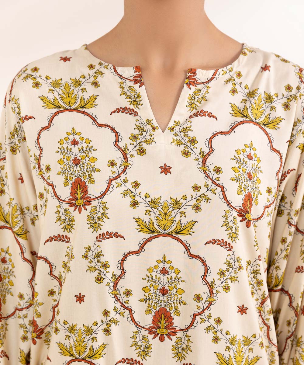 Women's Pret Arabic Lawn Printed Beige Boxy Shirt