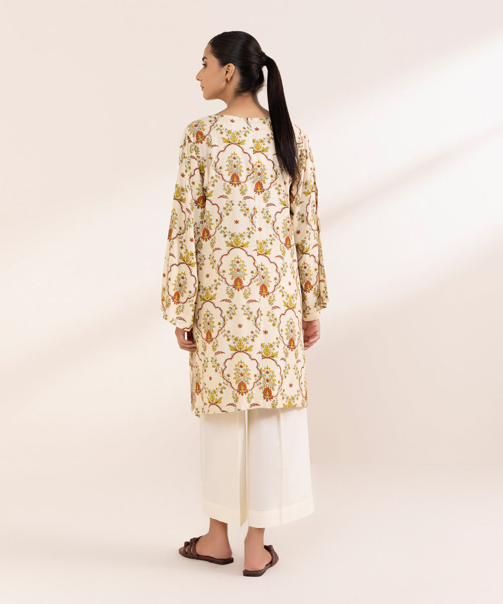 Women's Pret Arabic Lawn Printed Beige Boxy Shirt