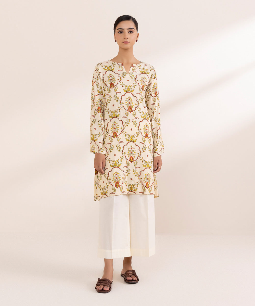 Women's Pret Arabic Lawn Printed Beige Boxy Shirt