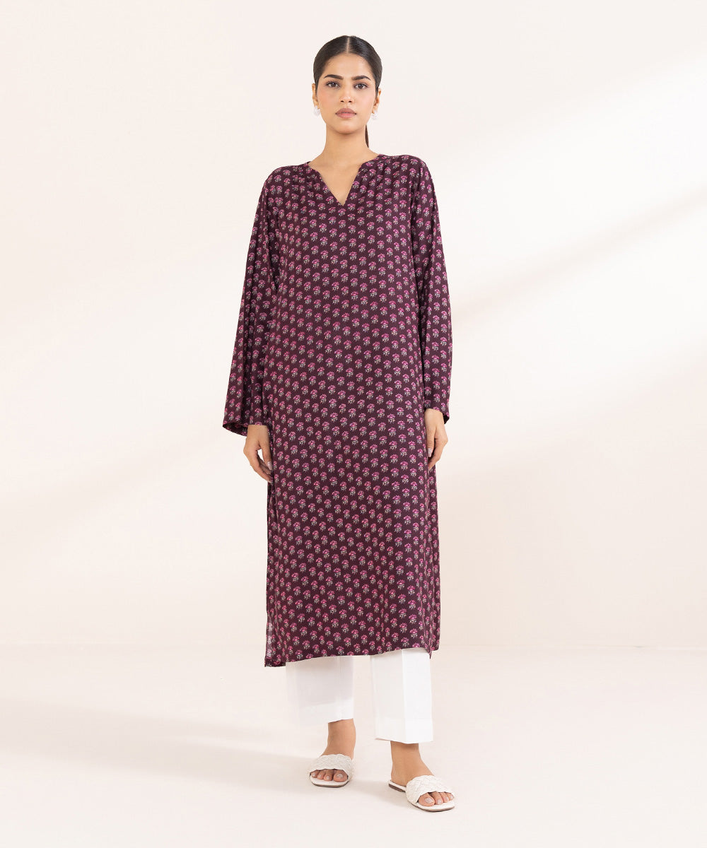 Women's Pret Arabic Lawn Printed Purple A-Line Shirt