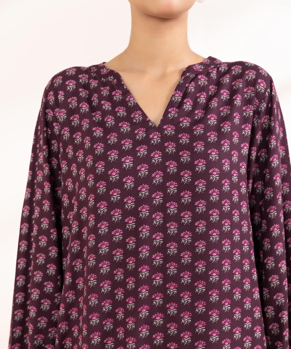 Women's Pret Arabic Lawn Printed Purple A-Line Shirt