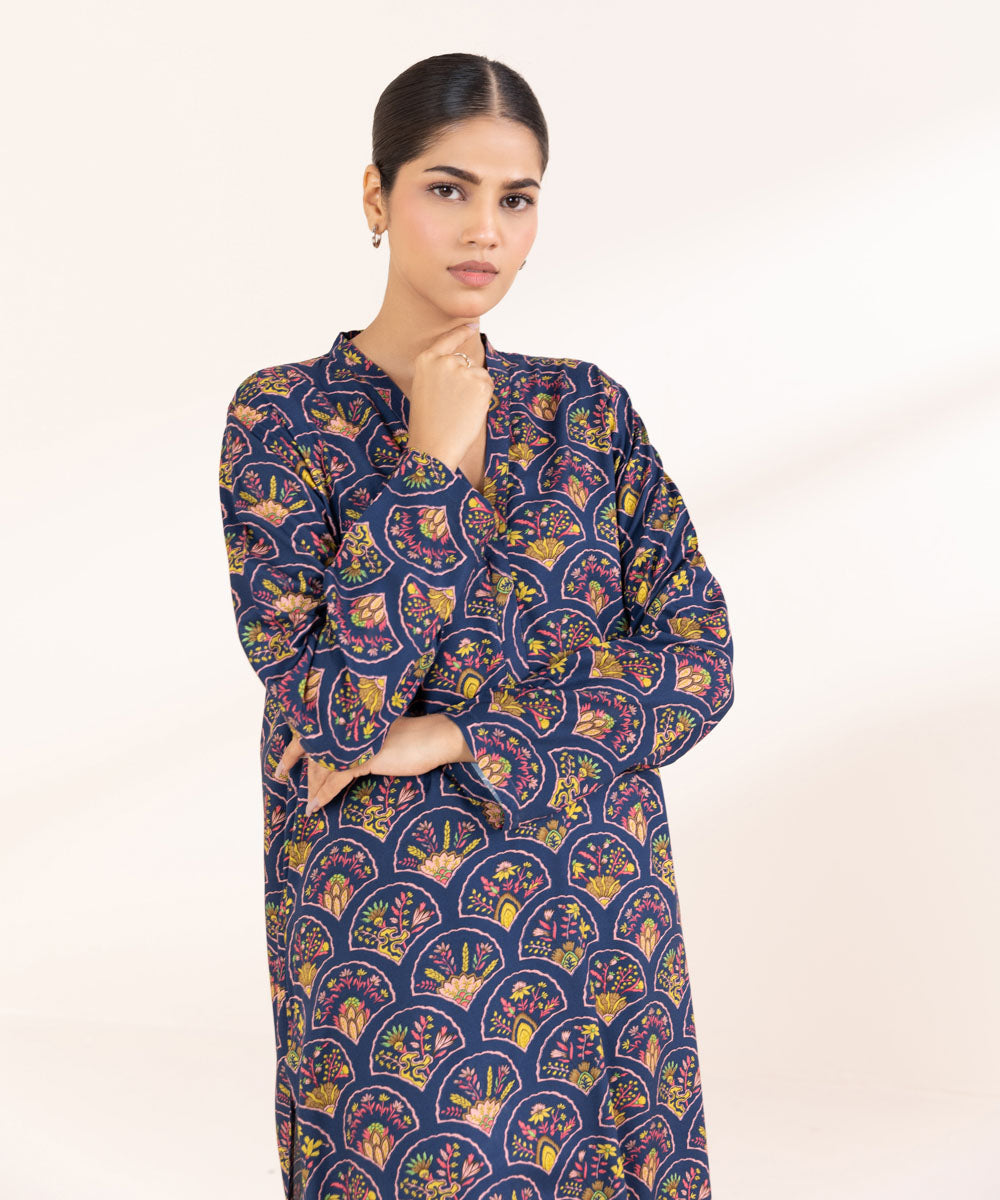 Women's Pret Arabic Lawn Printed Blue Straight Shirt