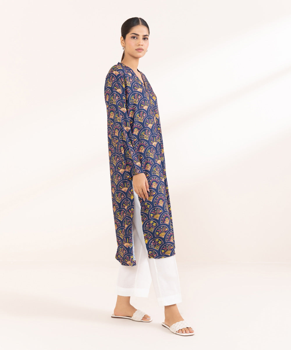 Women's Pret Arabic Lawn Printed Blue Straight Shirt