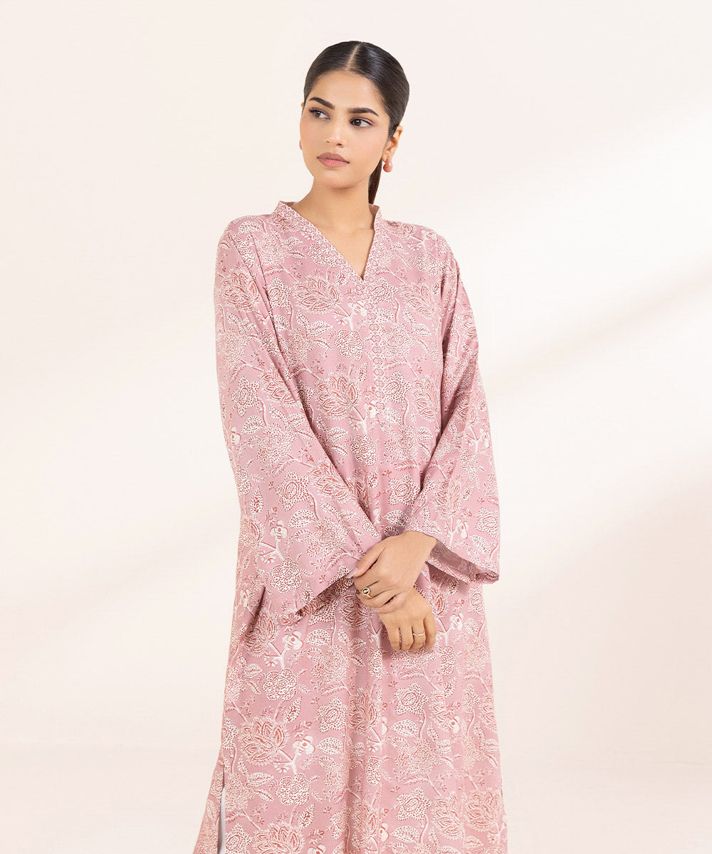 Women's Pret Arabic Lawn Printed Pink Straight Shirt