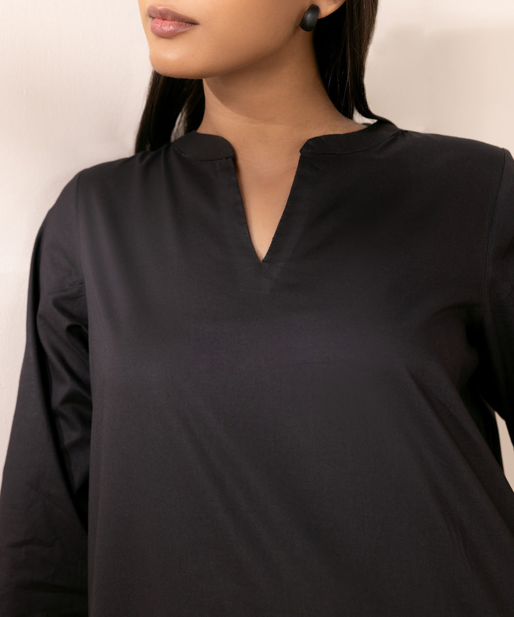 Women's Pret Cambric Black Solid A-Line Shirt