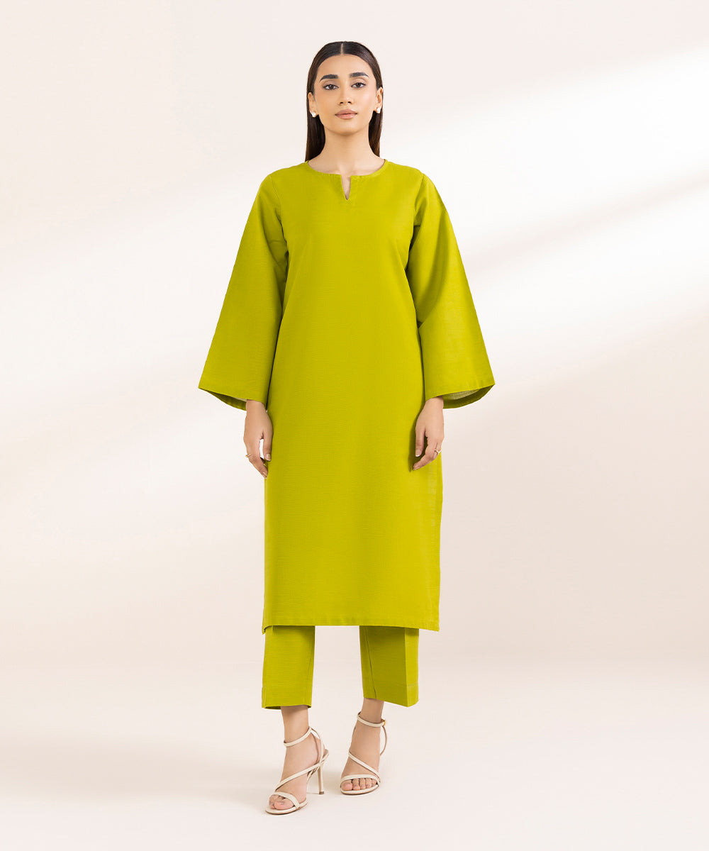 Women's Pret Khaddar Green Solid A-Line Shirt