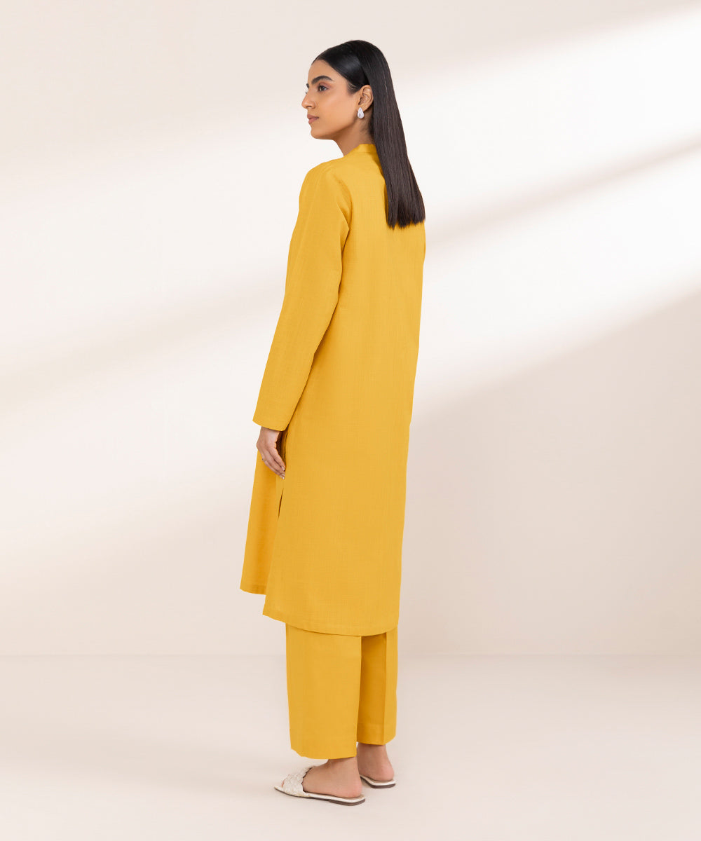 Women's Pret Khaddar Yellow Solid A-Line Shirt