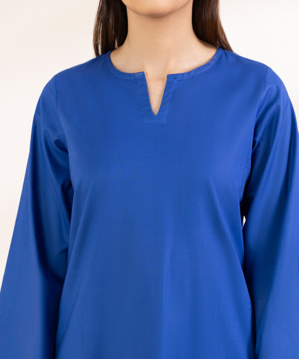 Women's Pret Khaddar Blue Solid Straight Shirt