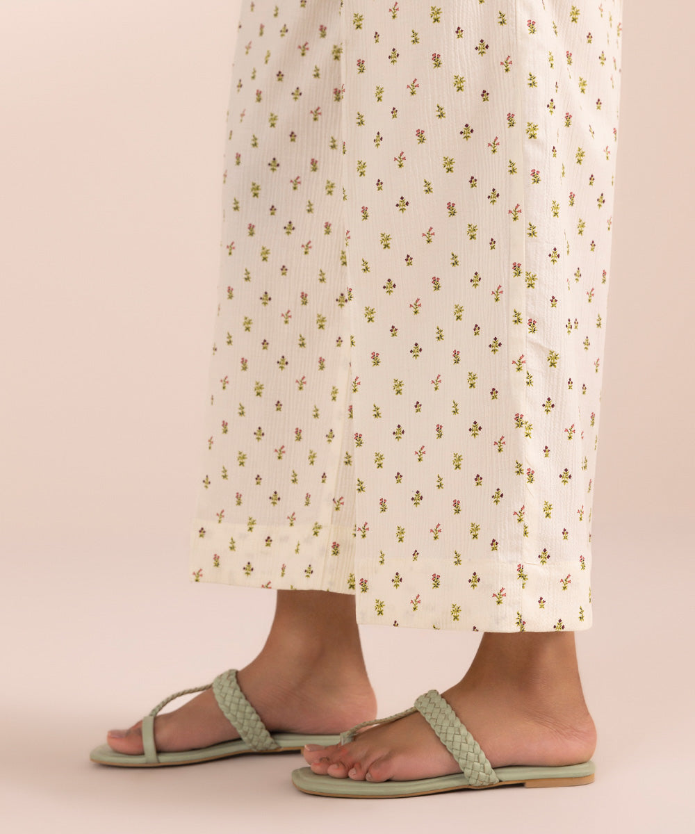 Women's Pret Seersucker Off White Printed Culottes