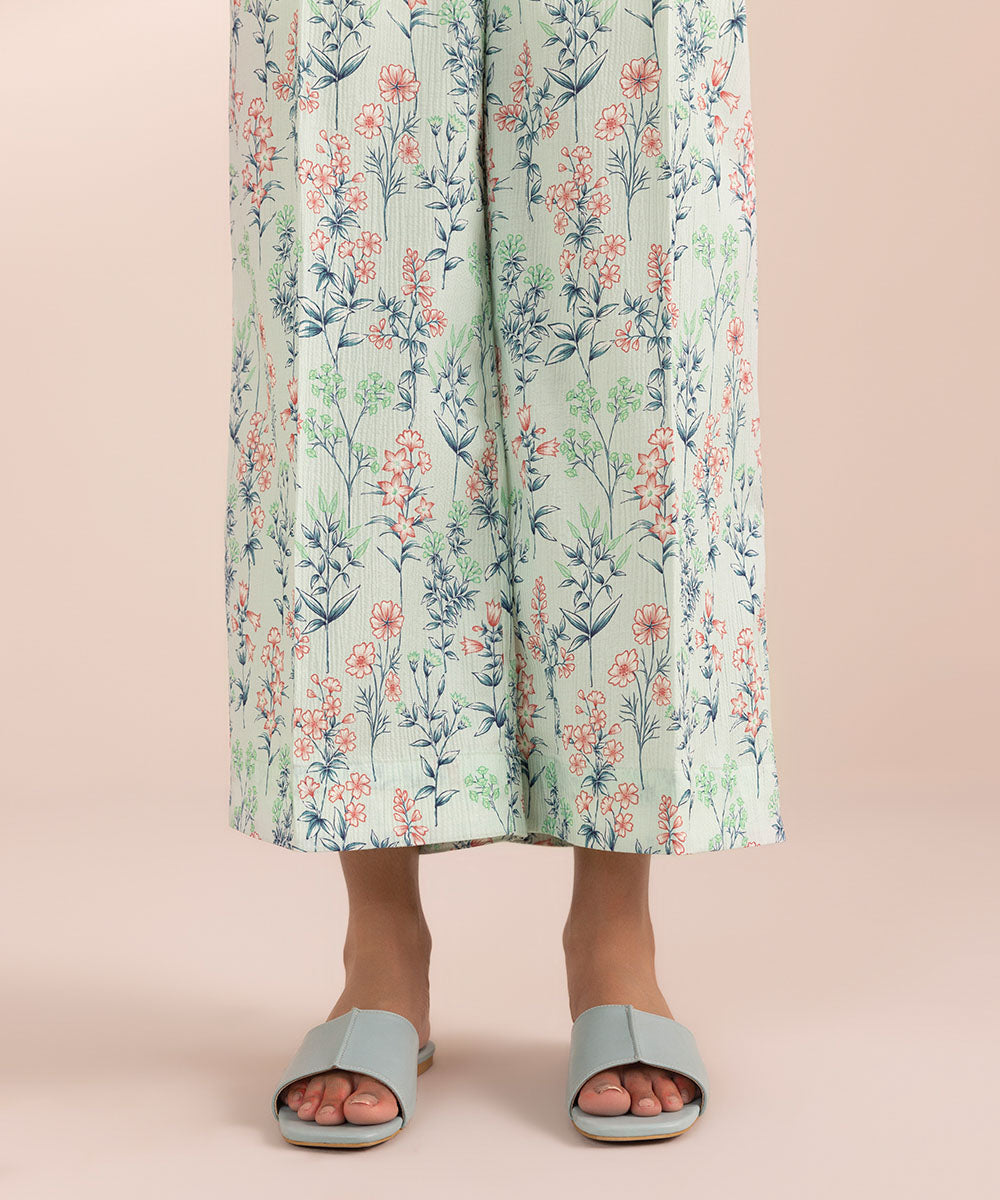 Women's Pret Seersucker Blue Printed Culottes