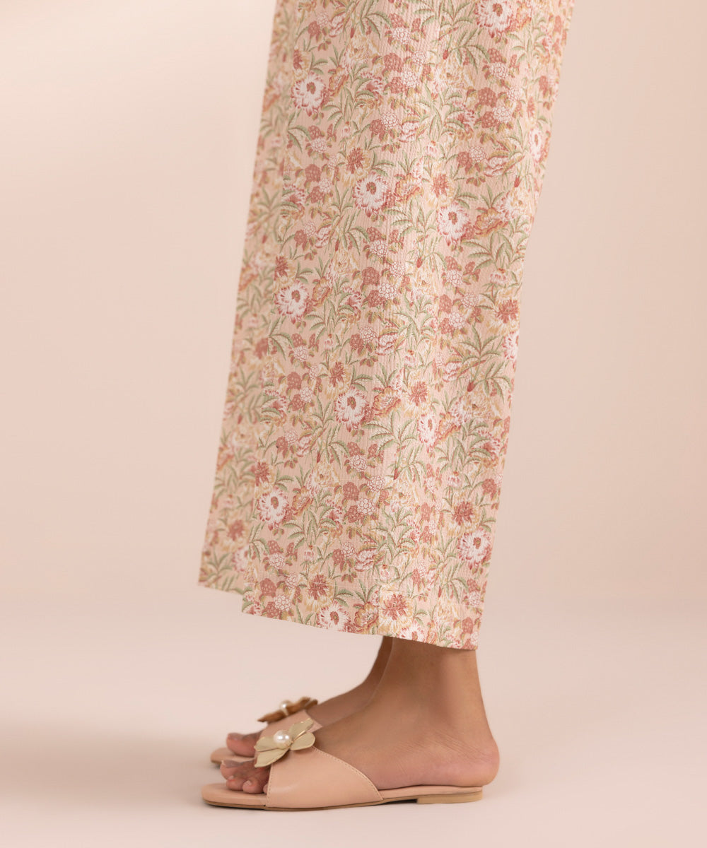 Women's Pret Seersucker Pink Printed Culottes