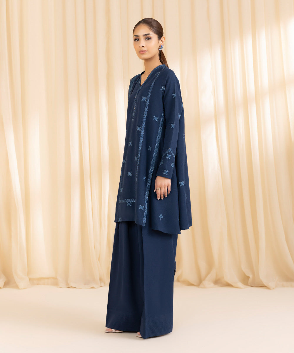 Women's Unstitched Cotton Karandi Blue 3 Piece Suit