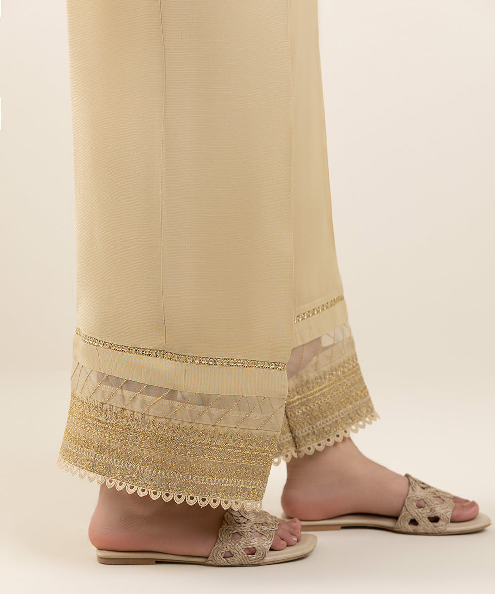 Women's Pret Viscose Raw Silk Beige Dyed Culottes