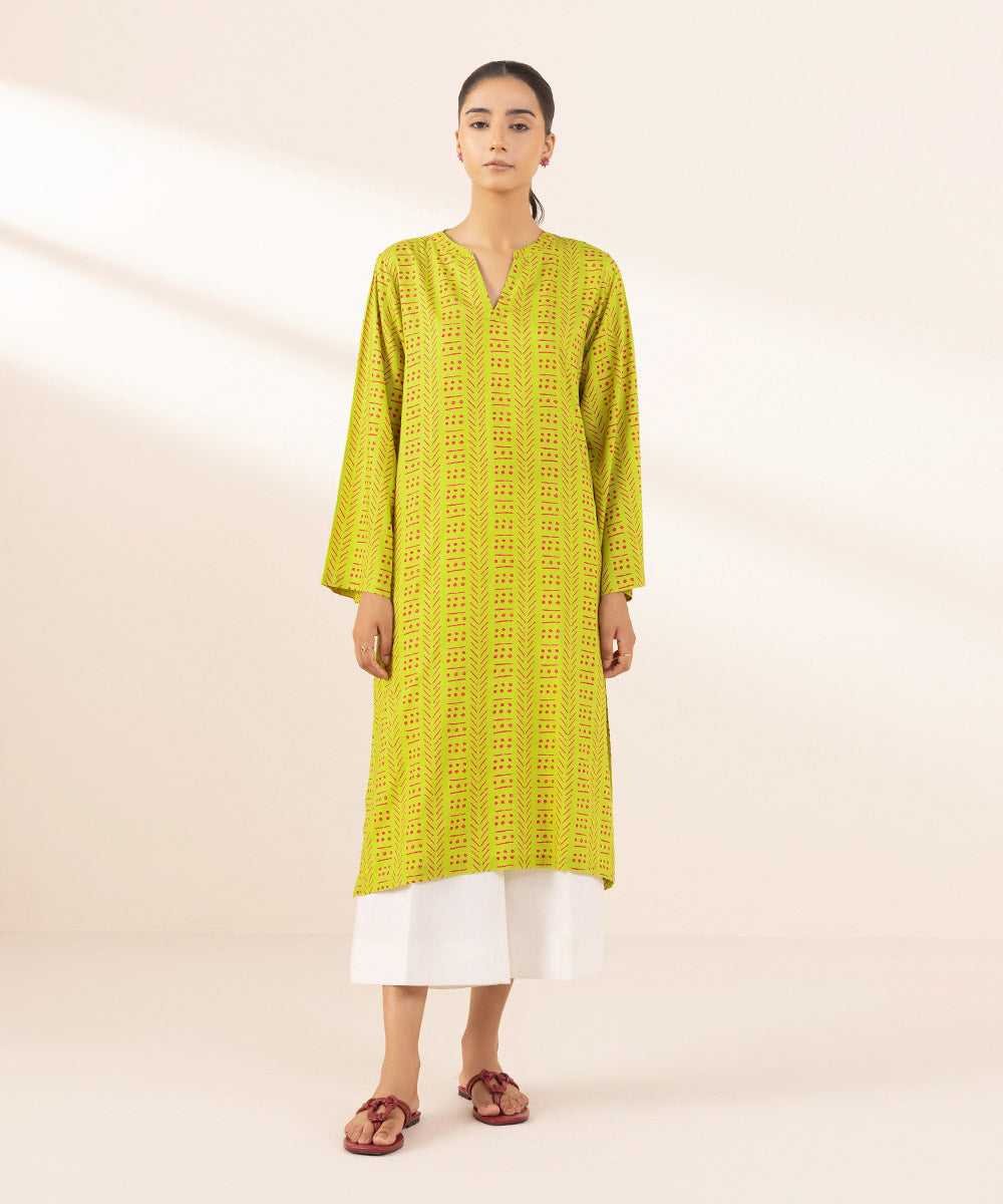 Women's Pret Arabic Lawn Green Printed Straight Shirt