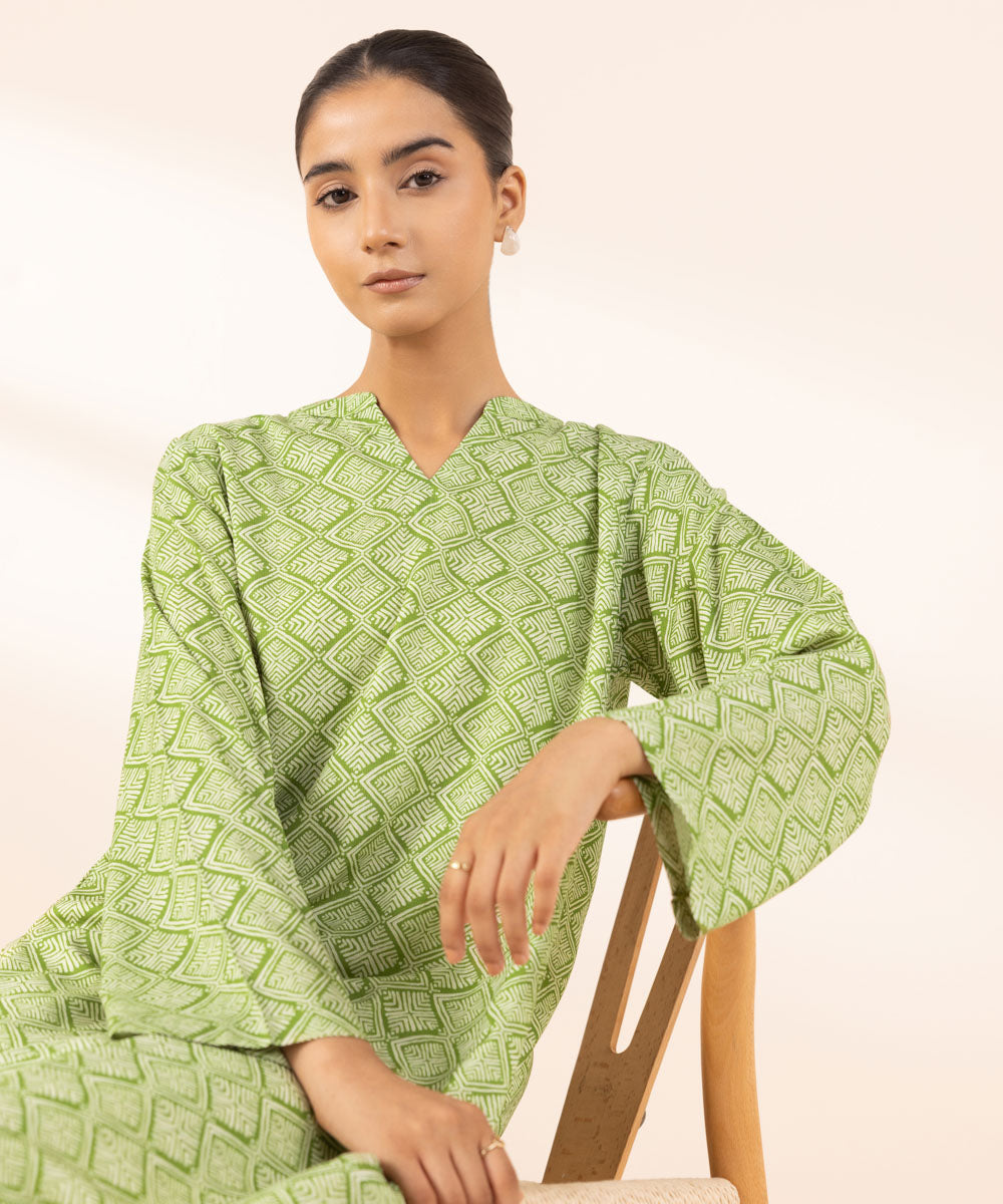 Women's Pret Arabic Lawn Green Printed A-Line Shirt