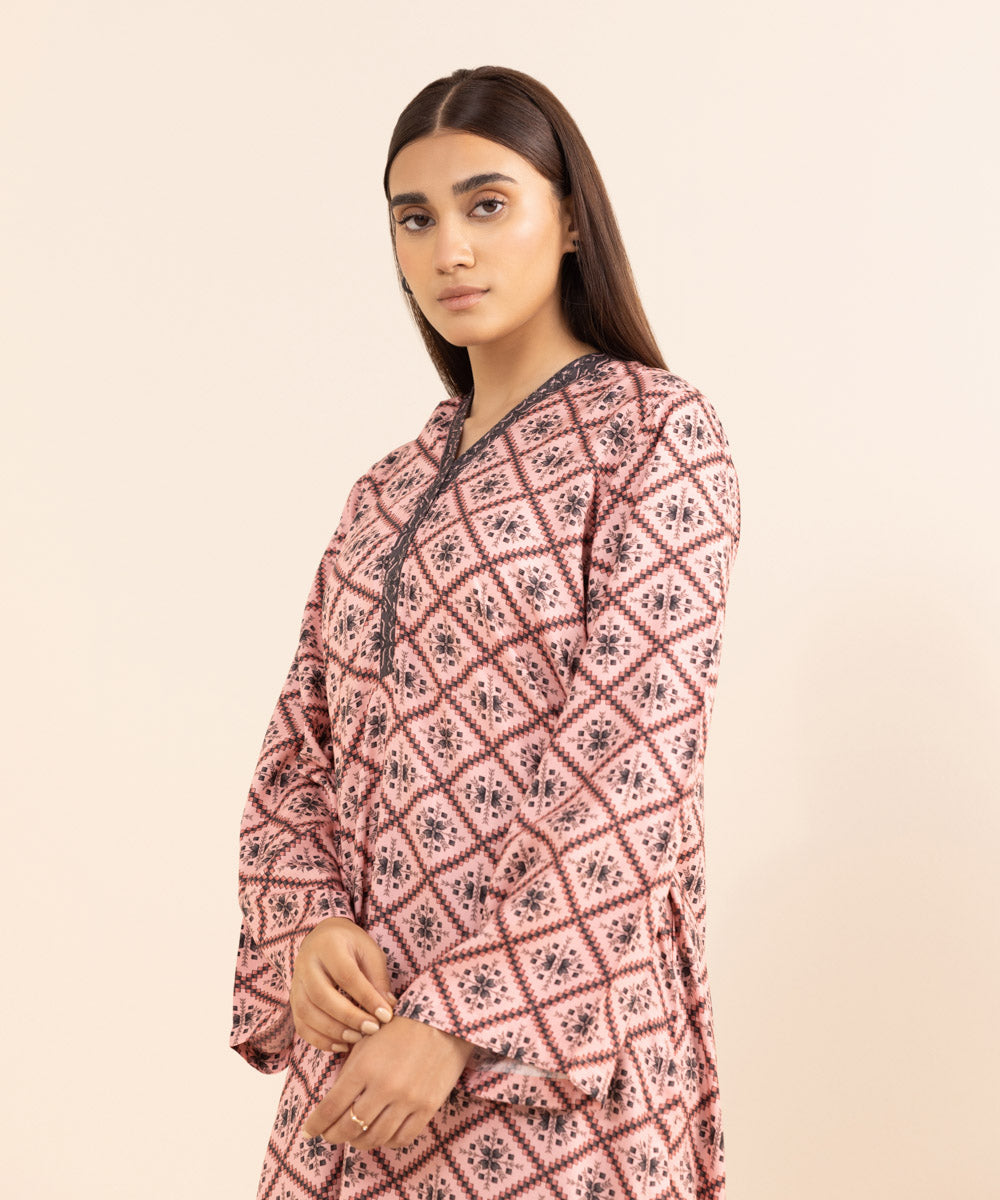 Women's Pret Arabic Lawn Printed Pink Straight Shirt