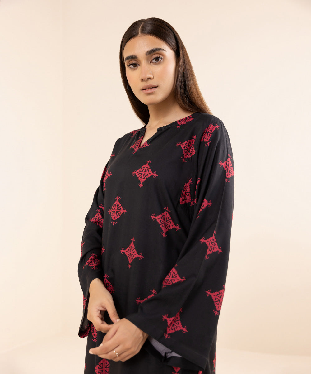 Women's Pret Arabic Lawn Printed Black Boxy Shirt