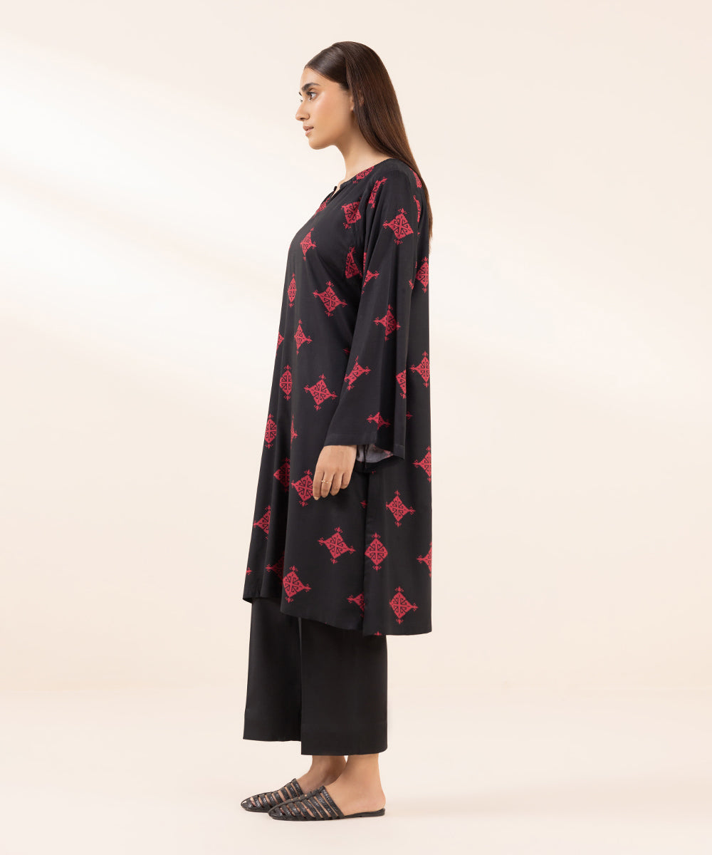 Women's Pret Arabic Lawn Printed Black Boxy Shirt