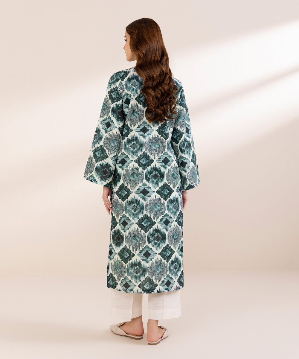 Women's Pret Khaddar Green Printed A-Line Shirt