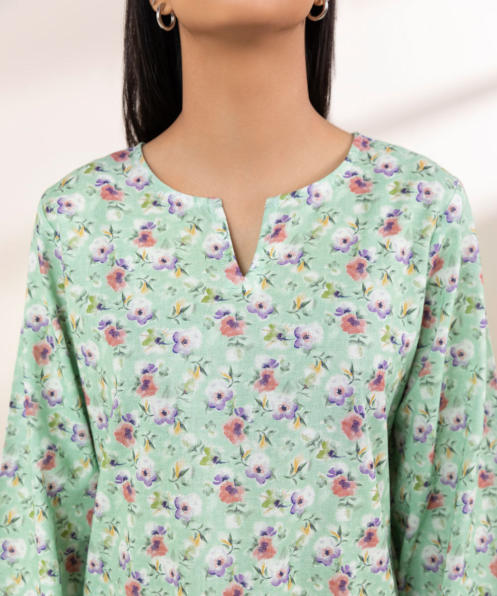 Women's Pret Khaddar Green Printed Straight Shirt