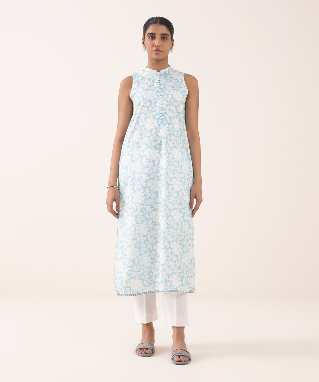 Women's Unstitched Lawn Printed Blue Shirt