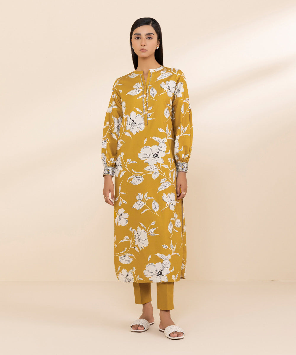 Women's Lawn Printed Yellow Unstitched Shirt