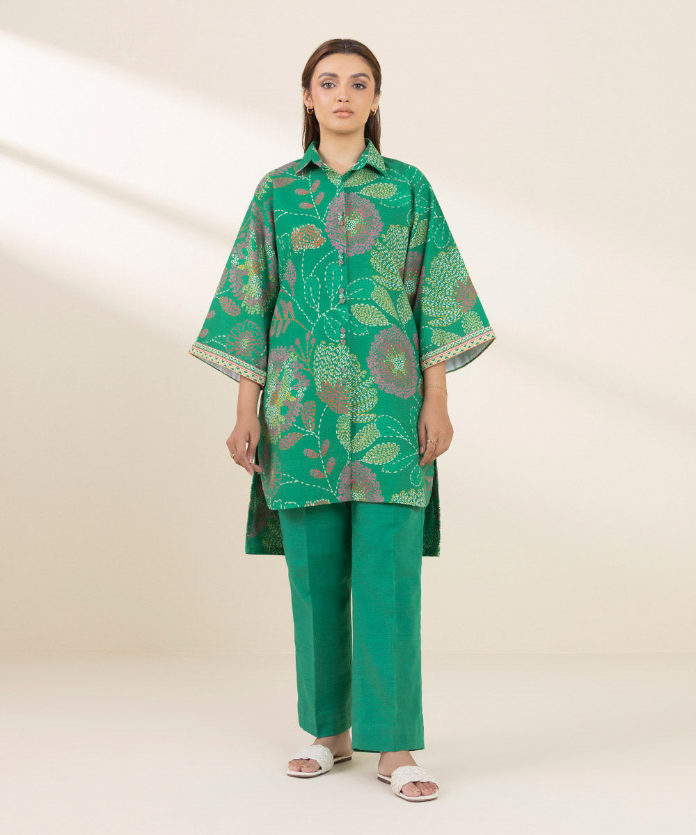 Women's Unstitched Khaddar Printed Green Shirt