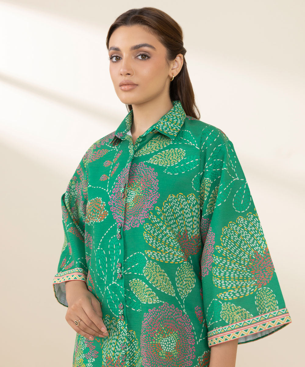 Women's Unstitched Khaddar Printed Green Shirt