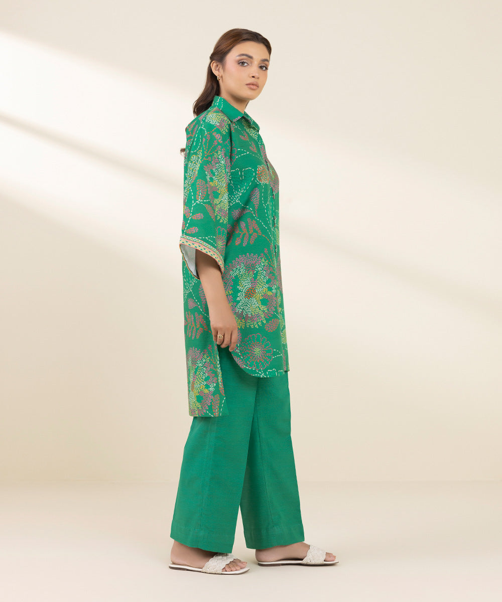 Women's Unstitched Khaddar Printed Green Shirt