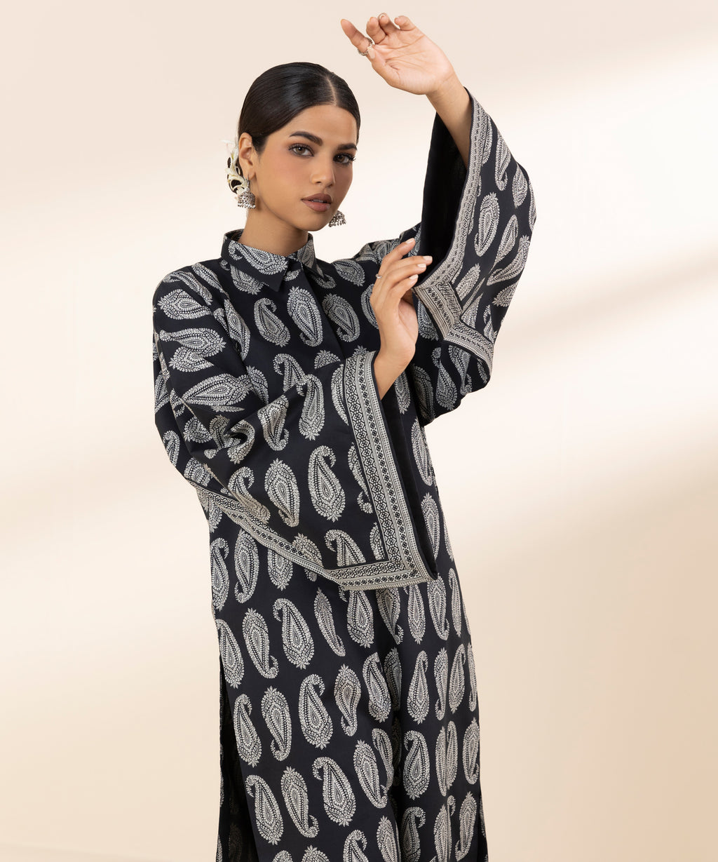 Women's Unstitched Lawn Printed Black Shirt